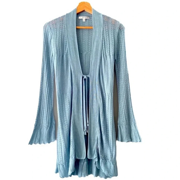 Cabi Dresden  Light Blue Pointelle Knit Sweater Cardigan Duster. Medium #813 - Picture 1 of 8